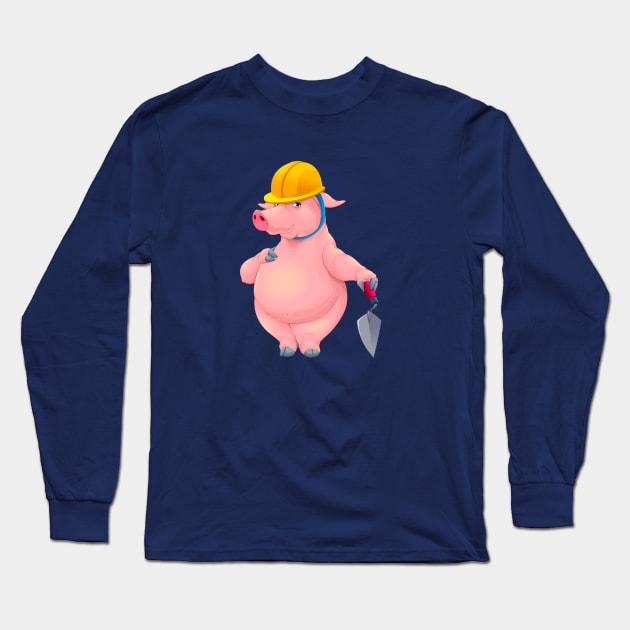 Bricklayer pig with tool Long Sleeve T-Shirt by ddraw